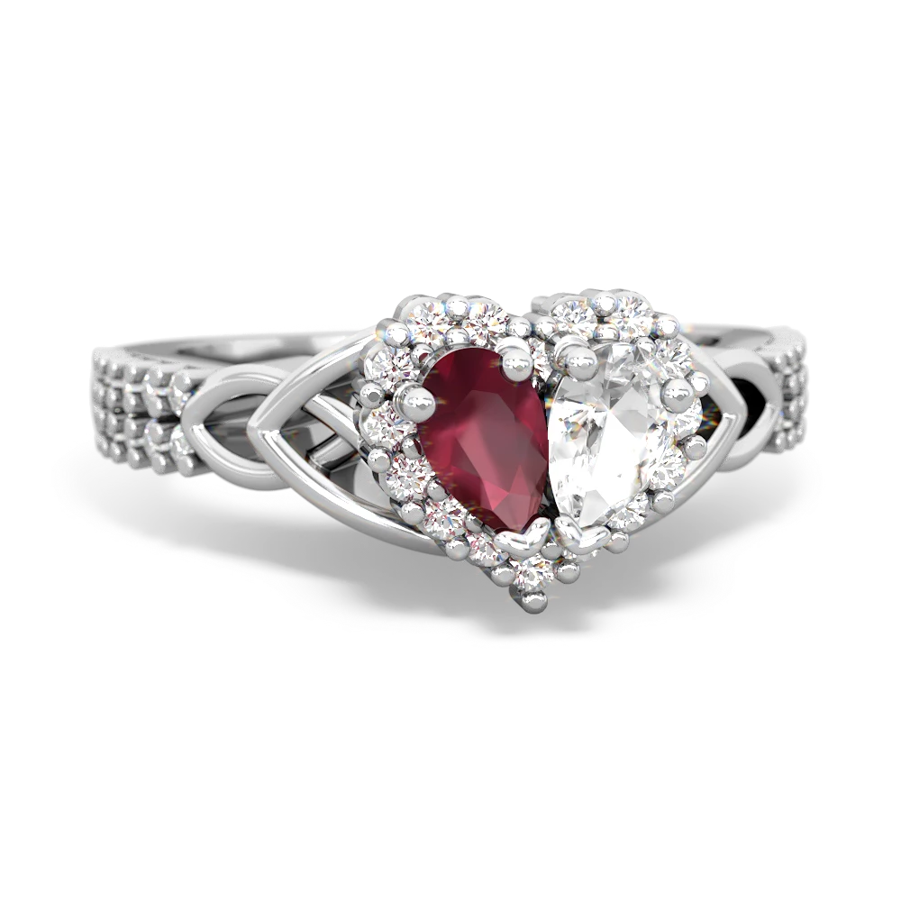 Ruby Celtic Knot Two Hearts As One 14K White Gold ring R2644HRT