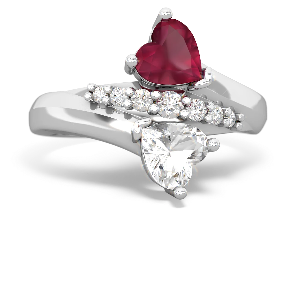 Ruby Heart To Heart 14K White Gold ring R2064