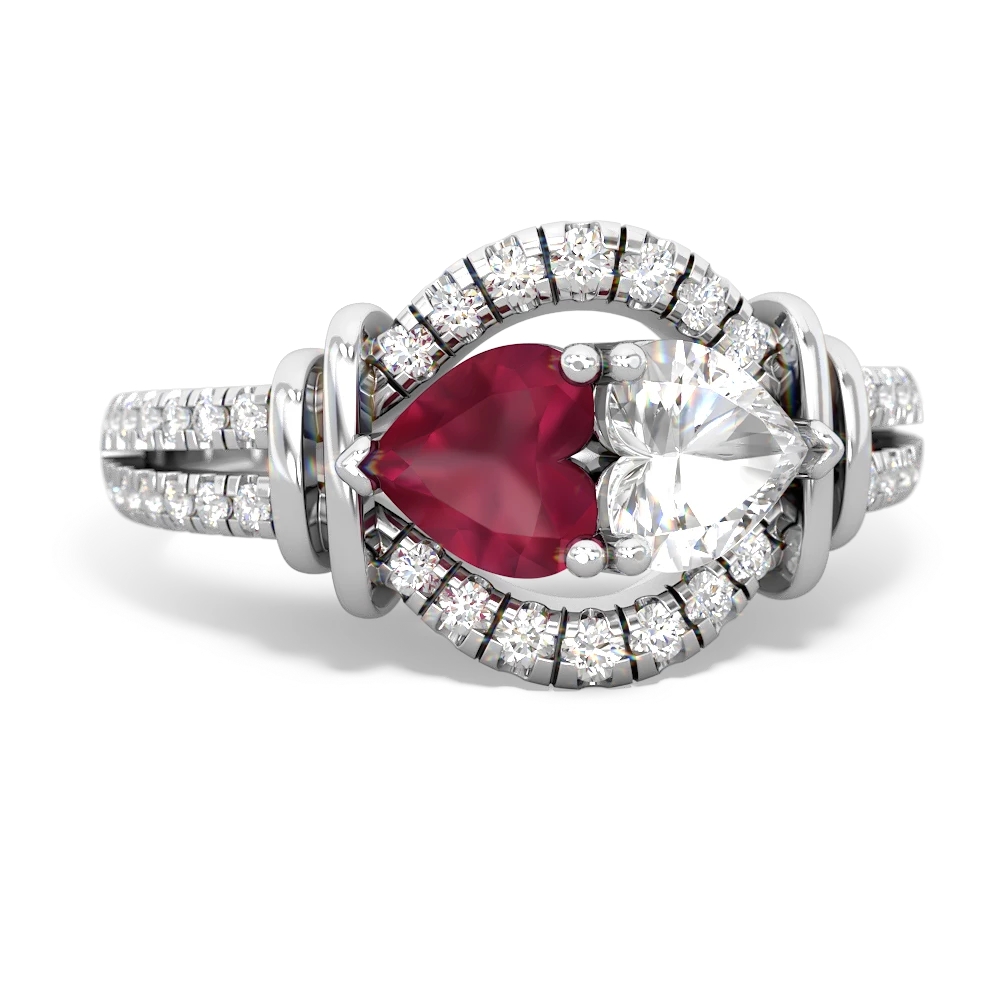 Ruby Art-Deco Keepsake 14K White Gold ring R5630