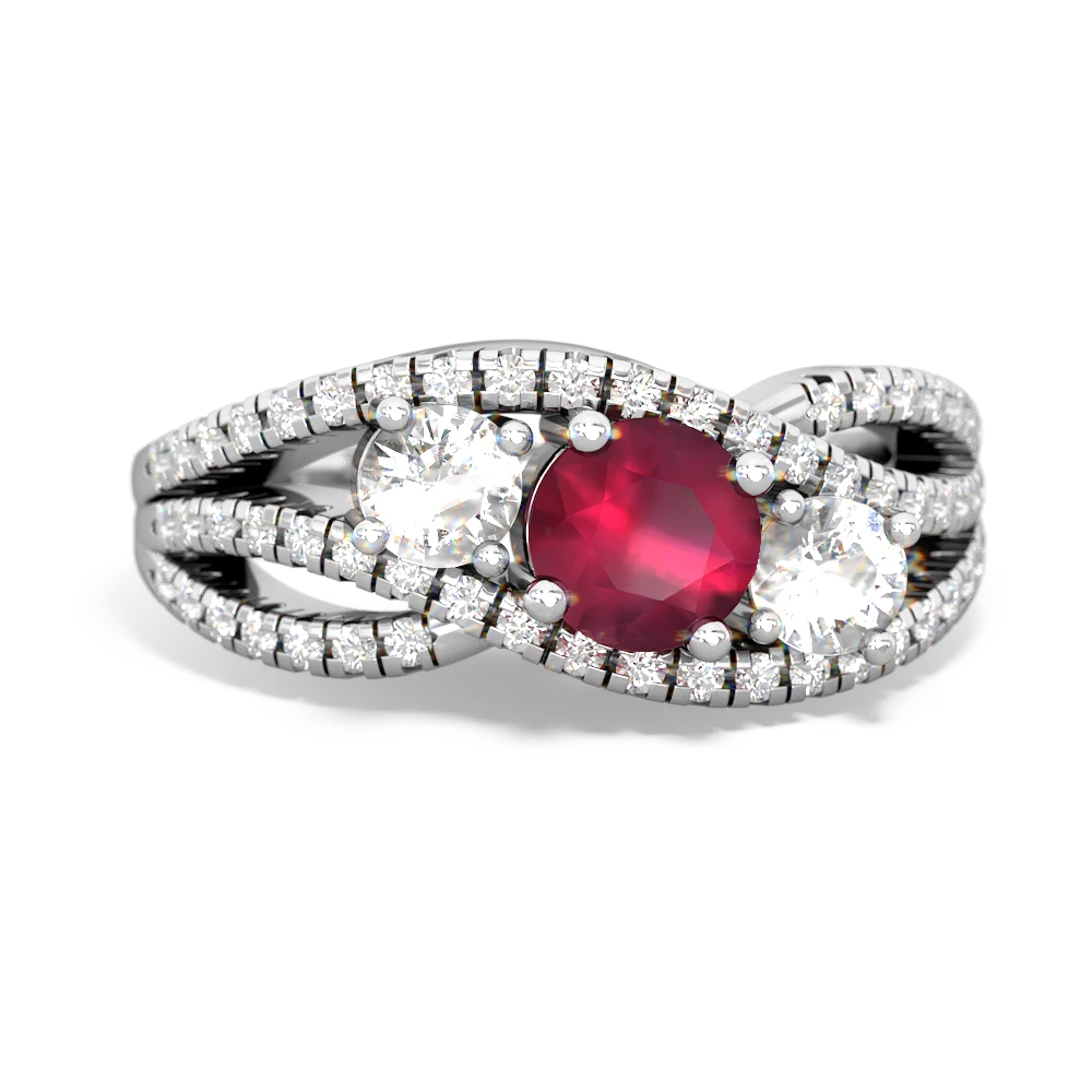 Ruby Three Stone Aurora 14K White Gold ring R3080