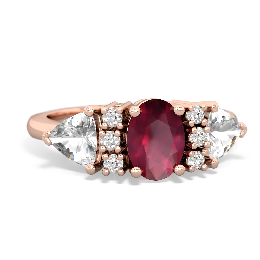Ruby Antique Style Three Stone 14K Rose Gold ring R2186