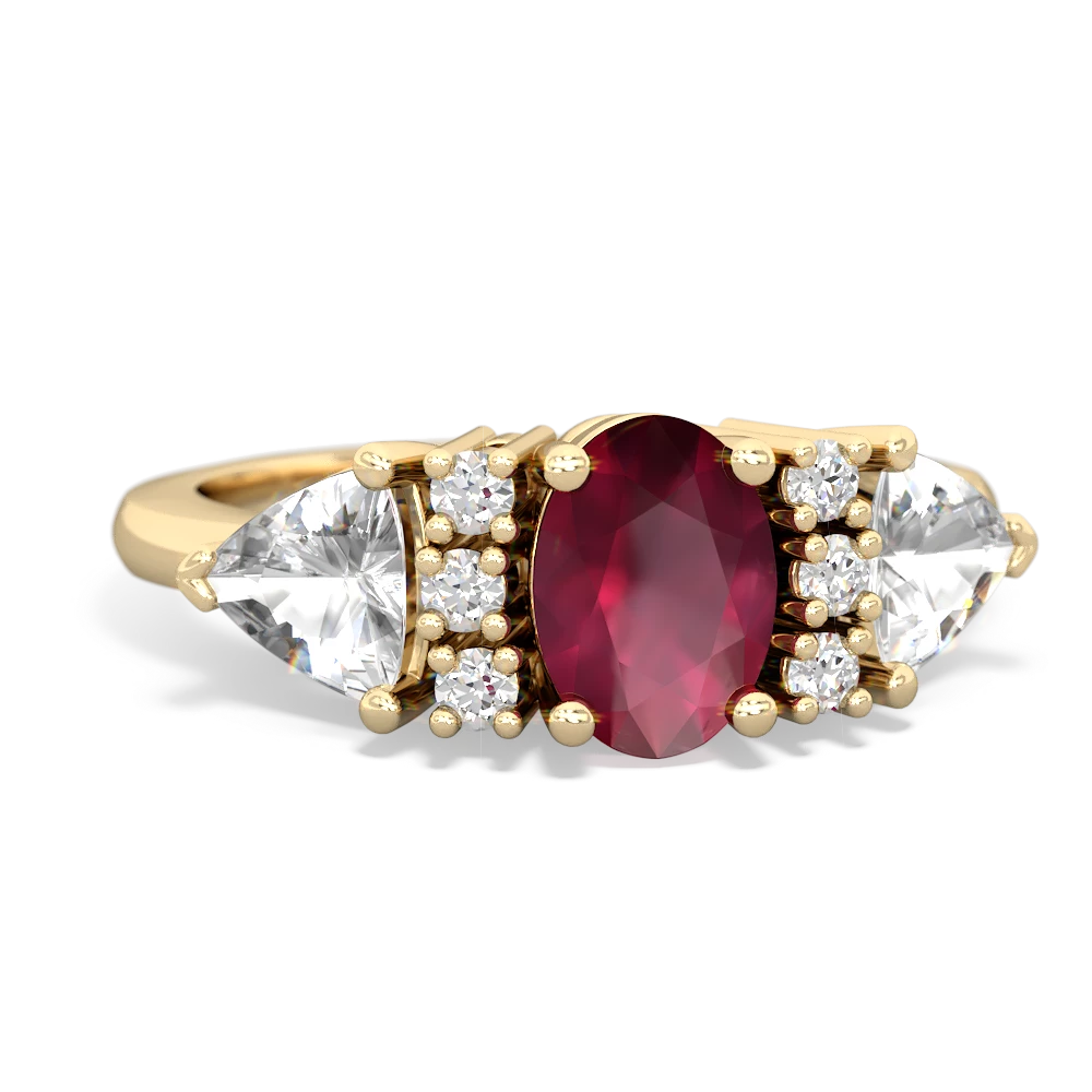 Ruby Antique Style Three Stone 14K Yellow Gold ring R2186