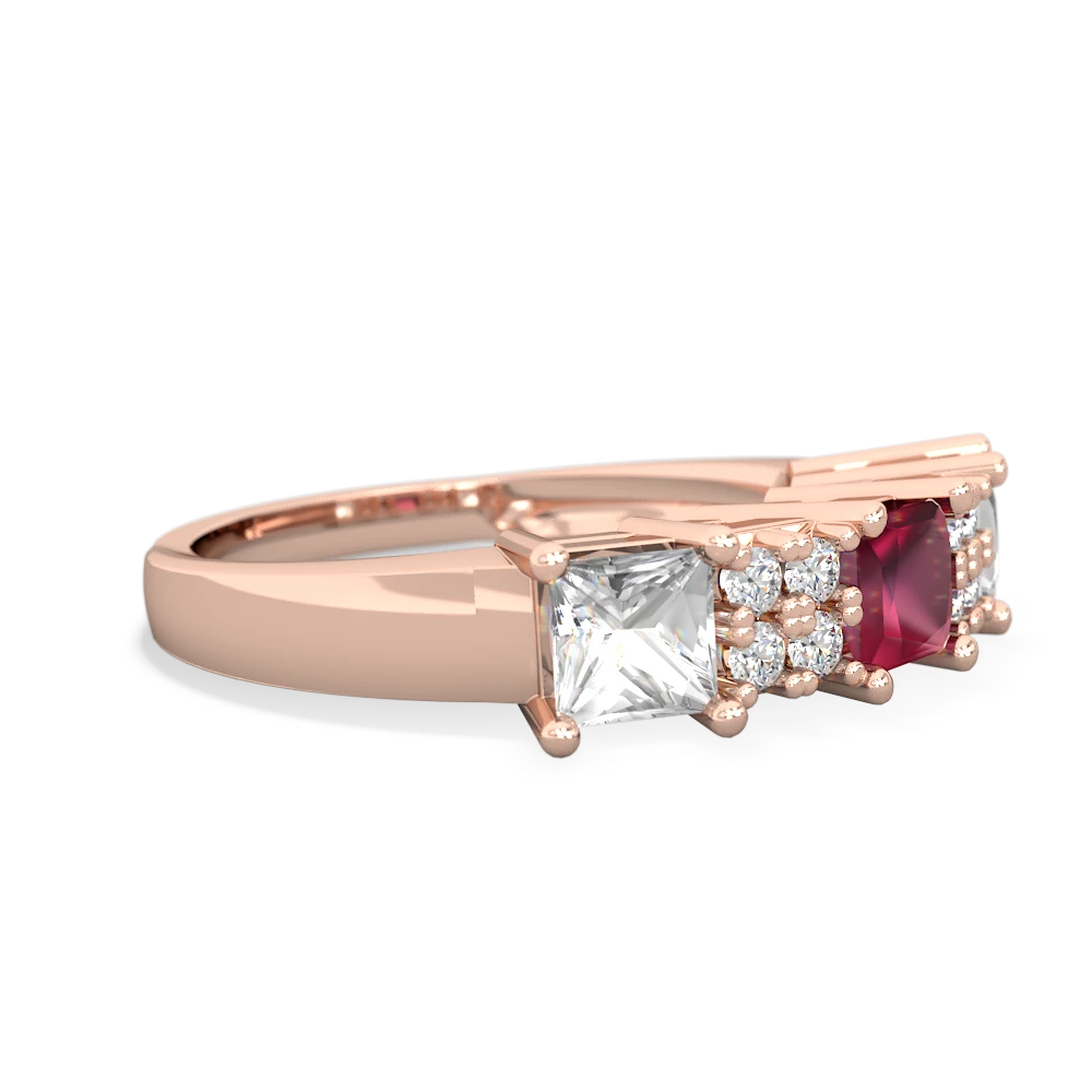 Ruby Three Stone Diamond Cluster 14K Rose Gold ring R2592