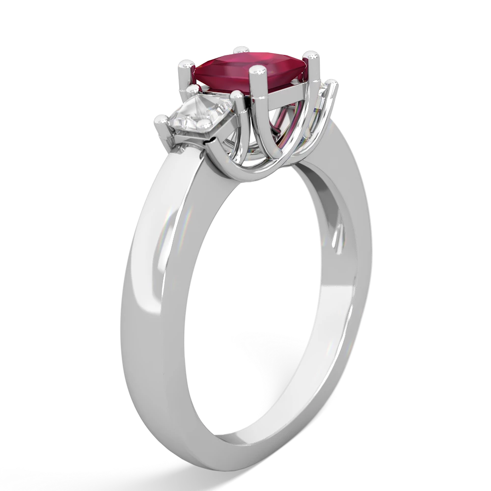 Ruby Three Stone Trellis 14K White Gold ring R4015