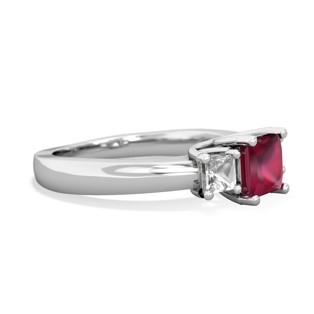 Ruby Three Stone Trellis 14K White Gold ring R4015