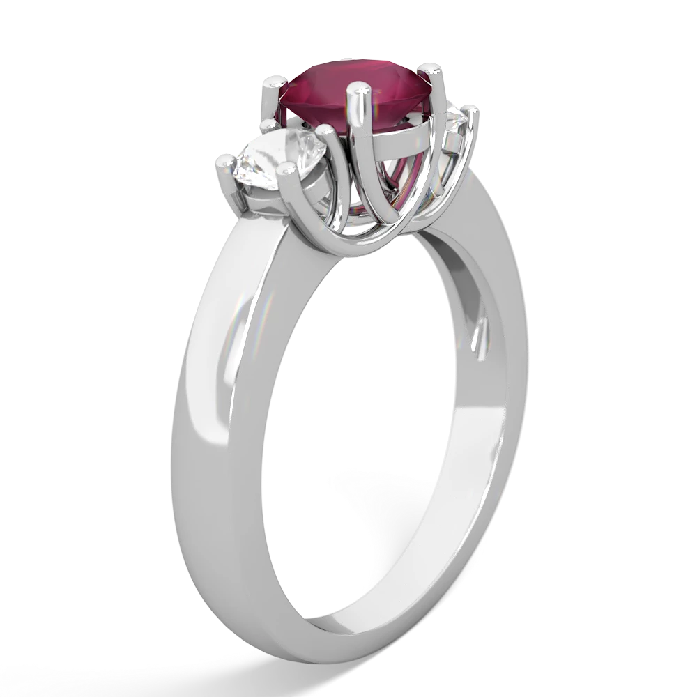 Ruby Three Stone Round Trellis 14K White Gold ring R4018