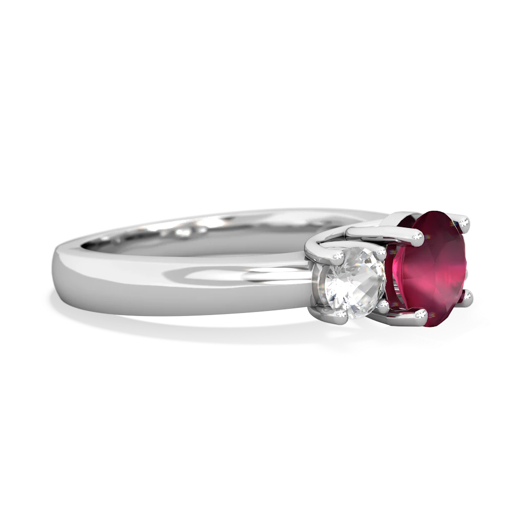 Ruby Three Stone Round Trellis 14K White Gold ring R4018