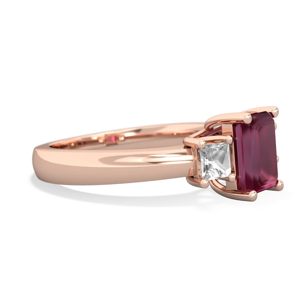 Ruby Three Stone Emerald-Cut Trellis 14K Rose Gold ring R4021