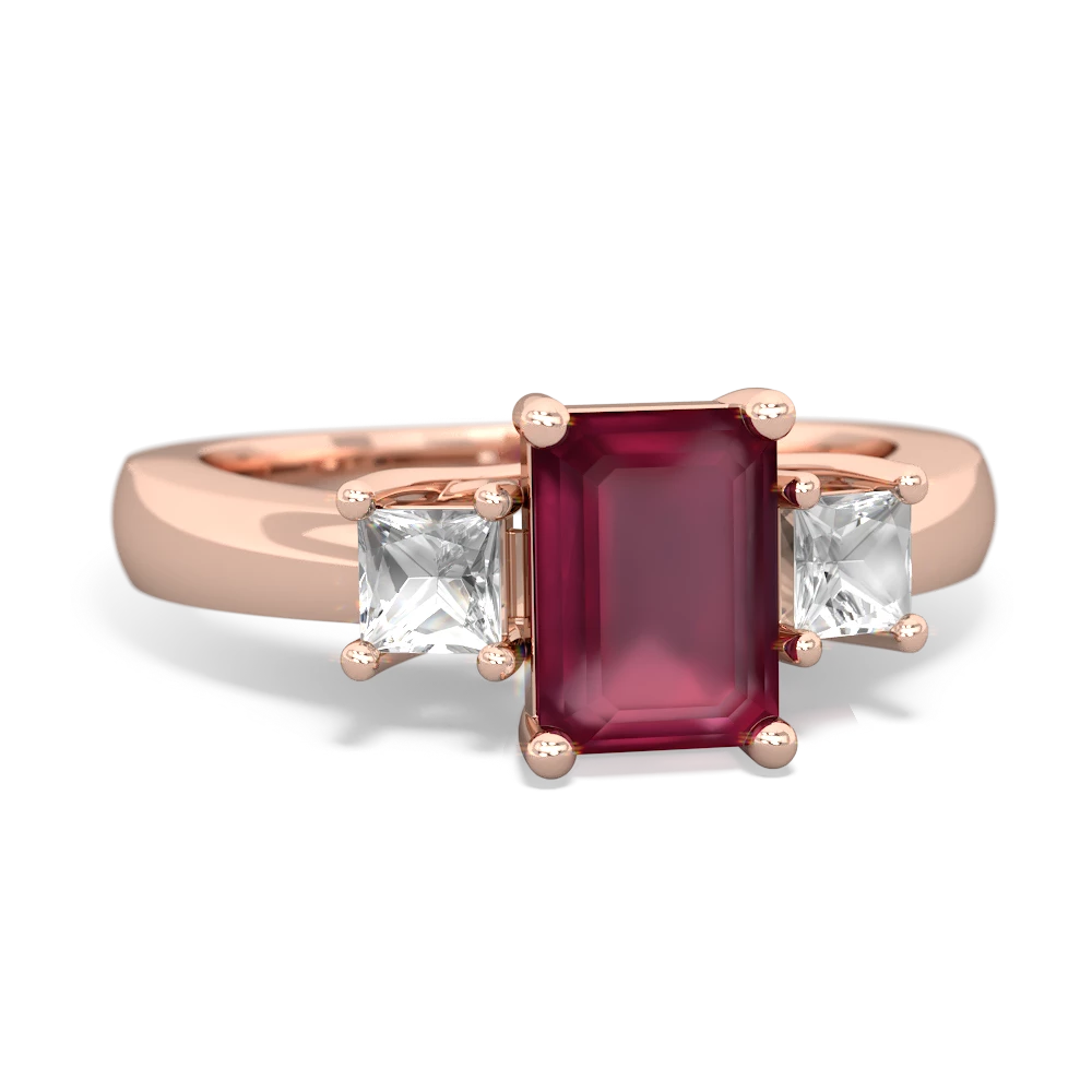 Ruby Three Stone Emerald-Cut Trellis 14K Rose Gold ring R4021