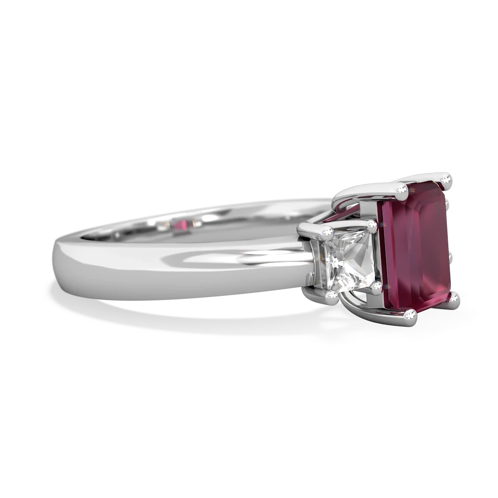 Ruby Three Stone Emerald-Cut Trellis 14K White Gold ring R4021