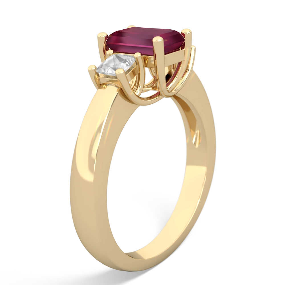 Ruby Three Stone Emerald-Cut Trellis 14K Yellow Gold ring R4021