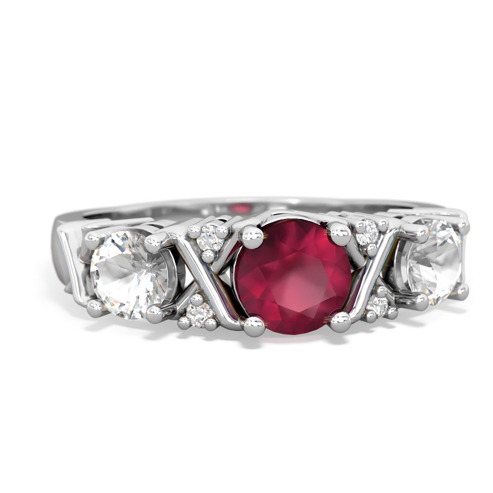 Ruby Hugs And Kisses 14K White Gold ring R5016