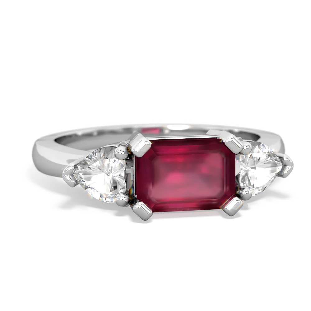 Ruby Three Stone 14K White Gold ring R5235