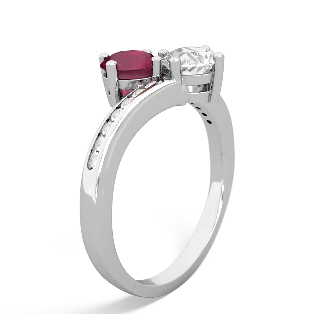 Ruby Channel Set Two Stone 14K White Gold ring R5303