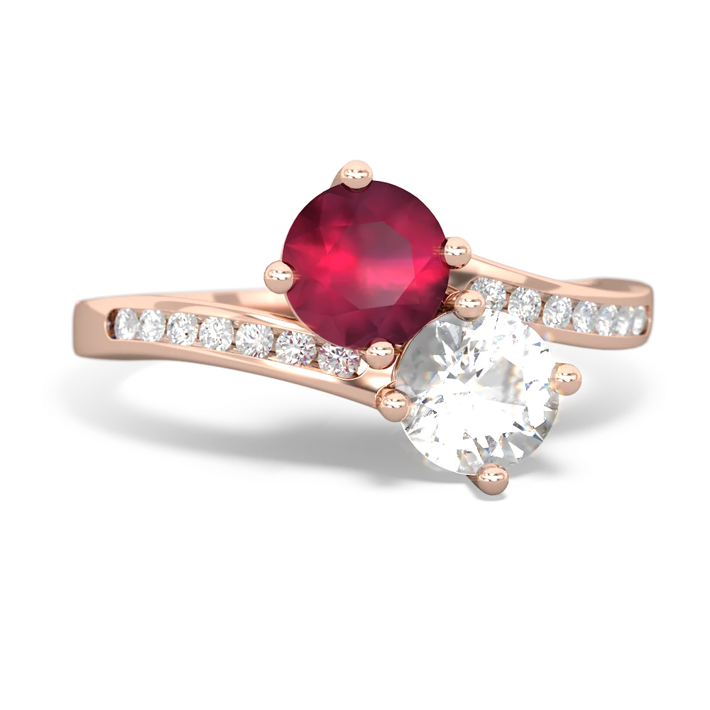 Ruby Channel Set Two Stone 14K Rose Gold ring R5303