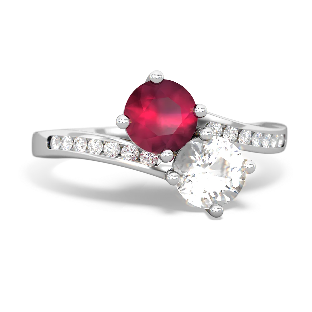 Ruby Channel Set Two Stone 14K White Gold ring R5303