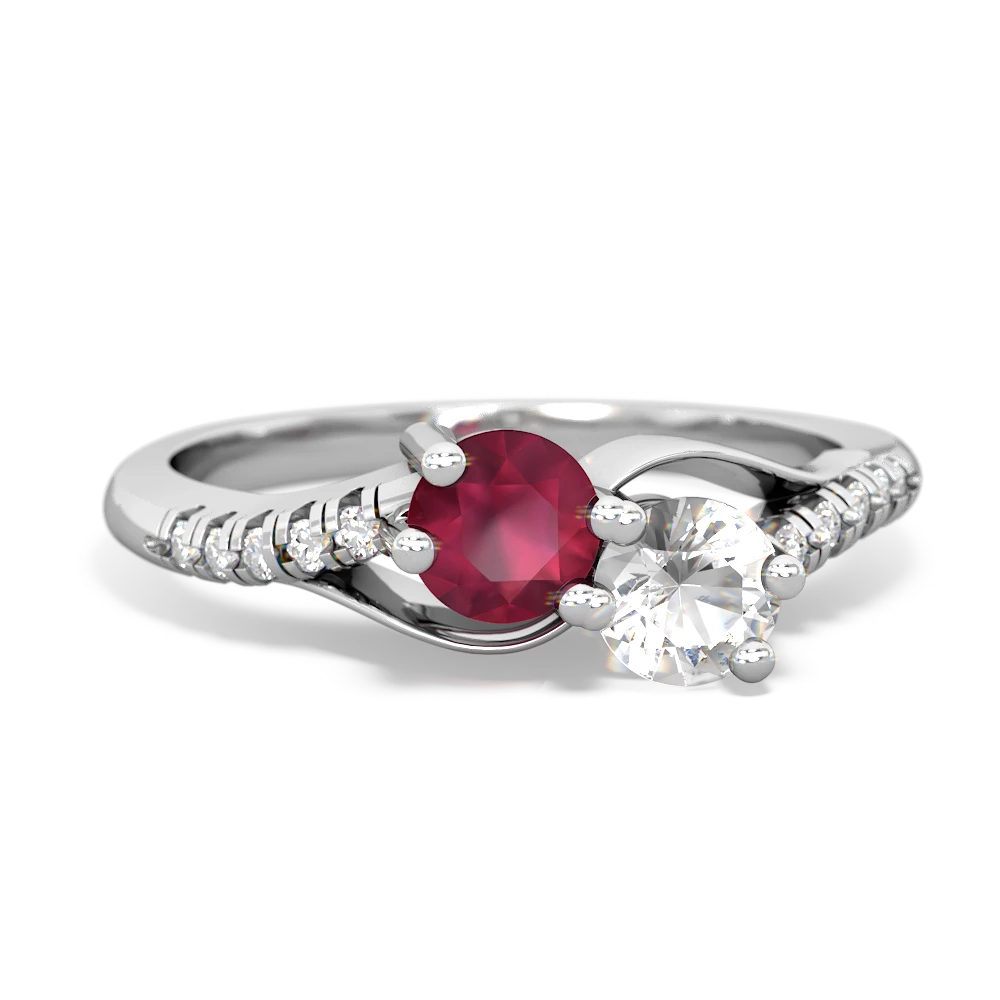 Ruby Infinity Pave Two Stone 14K White Gold ring R5285