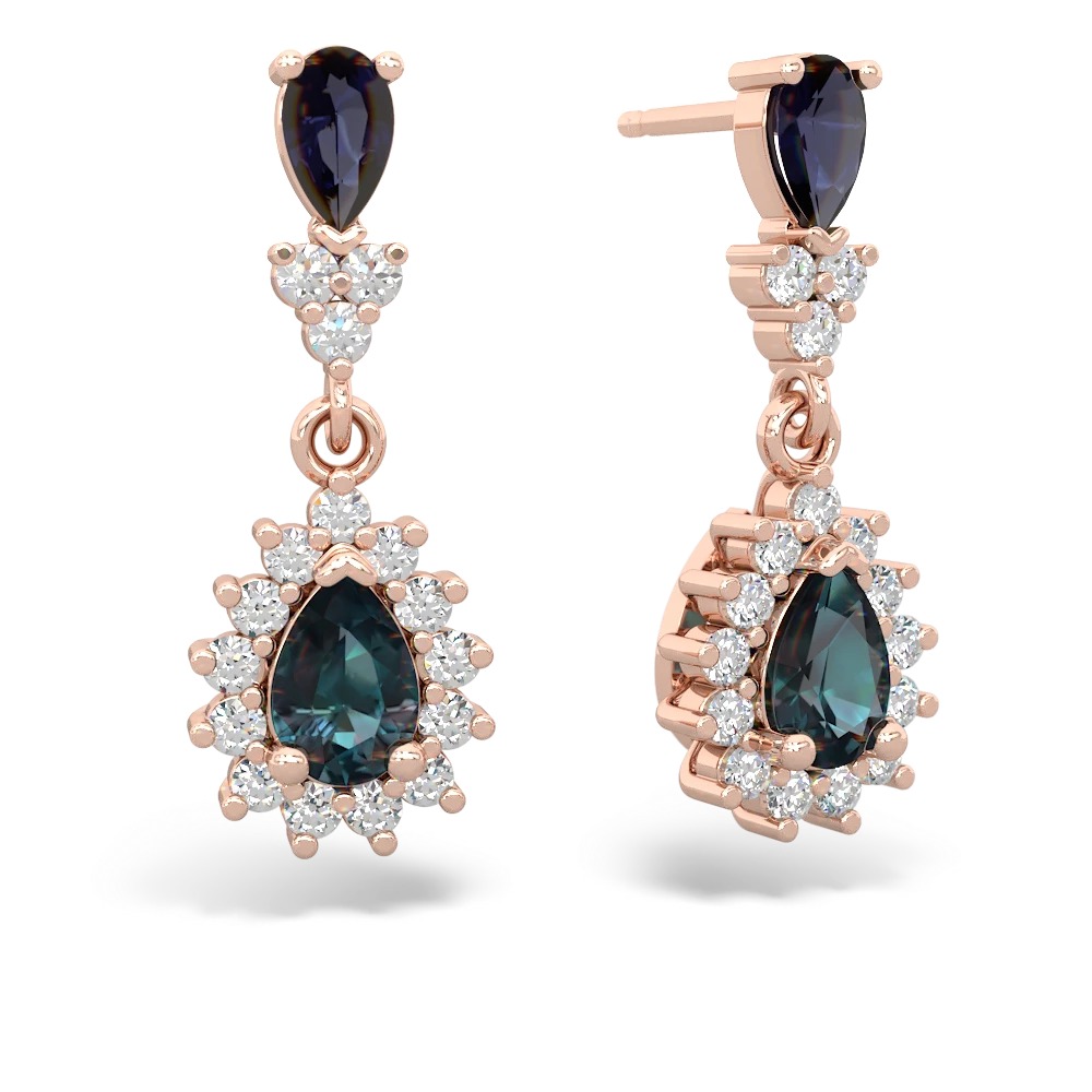 Sapphire Halo Pear Dangle 14K Rose Gold earrings E1882