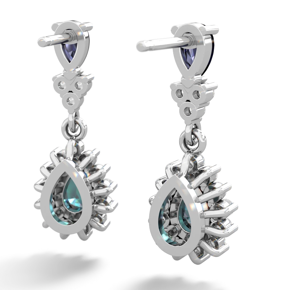 Sapphire Halo Pear Dangle 14K White Gold earrings E1882