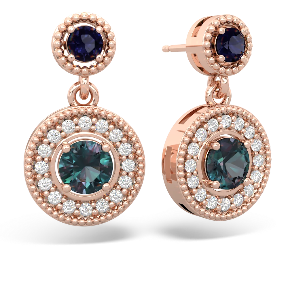 Sapphire Halo Dangle 14K Rose Gold earrings E5319