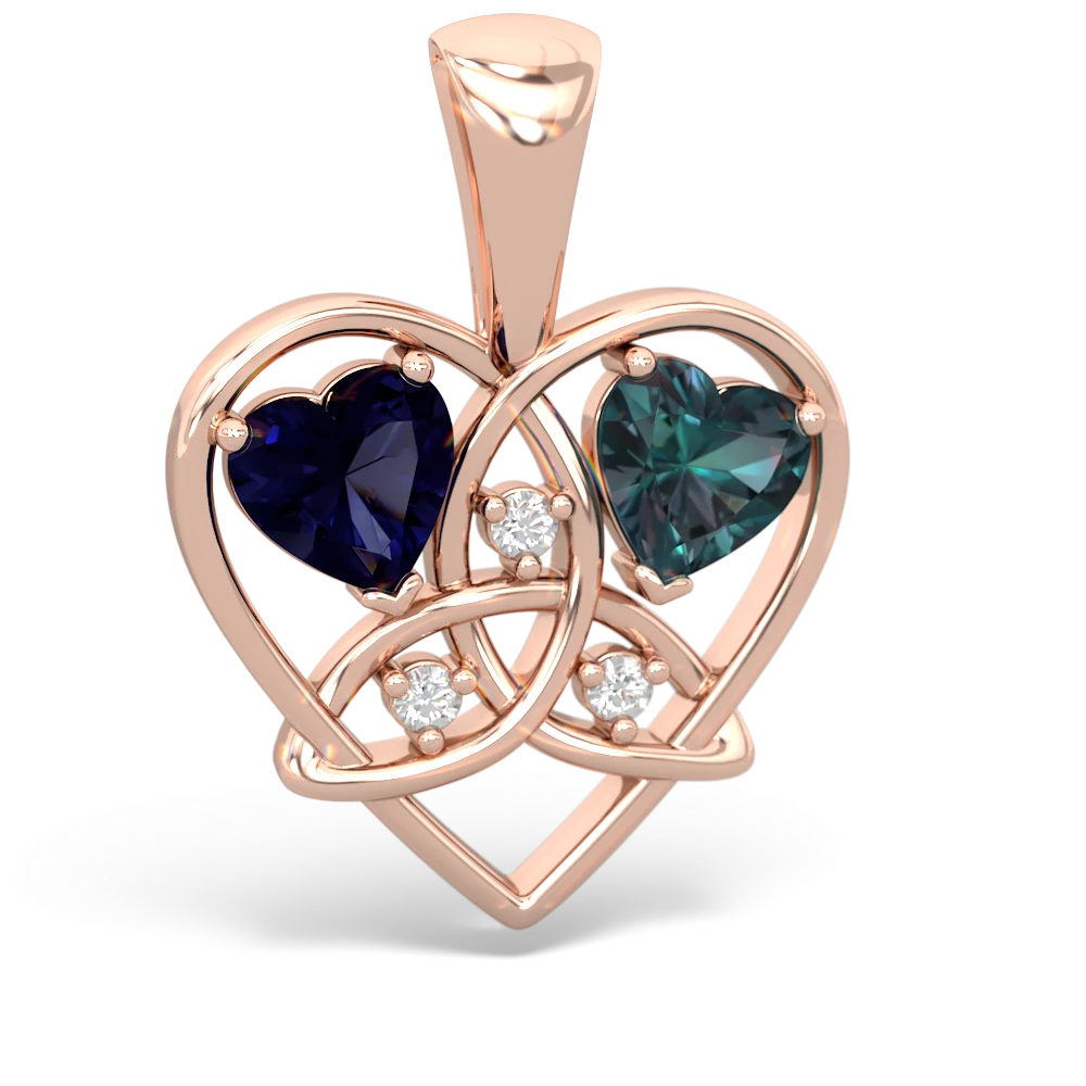 Sapphire Celtic Trinity Heart 14K Rose Gold pendant P5331