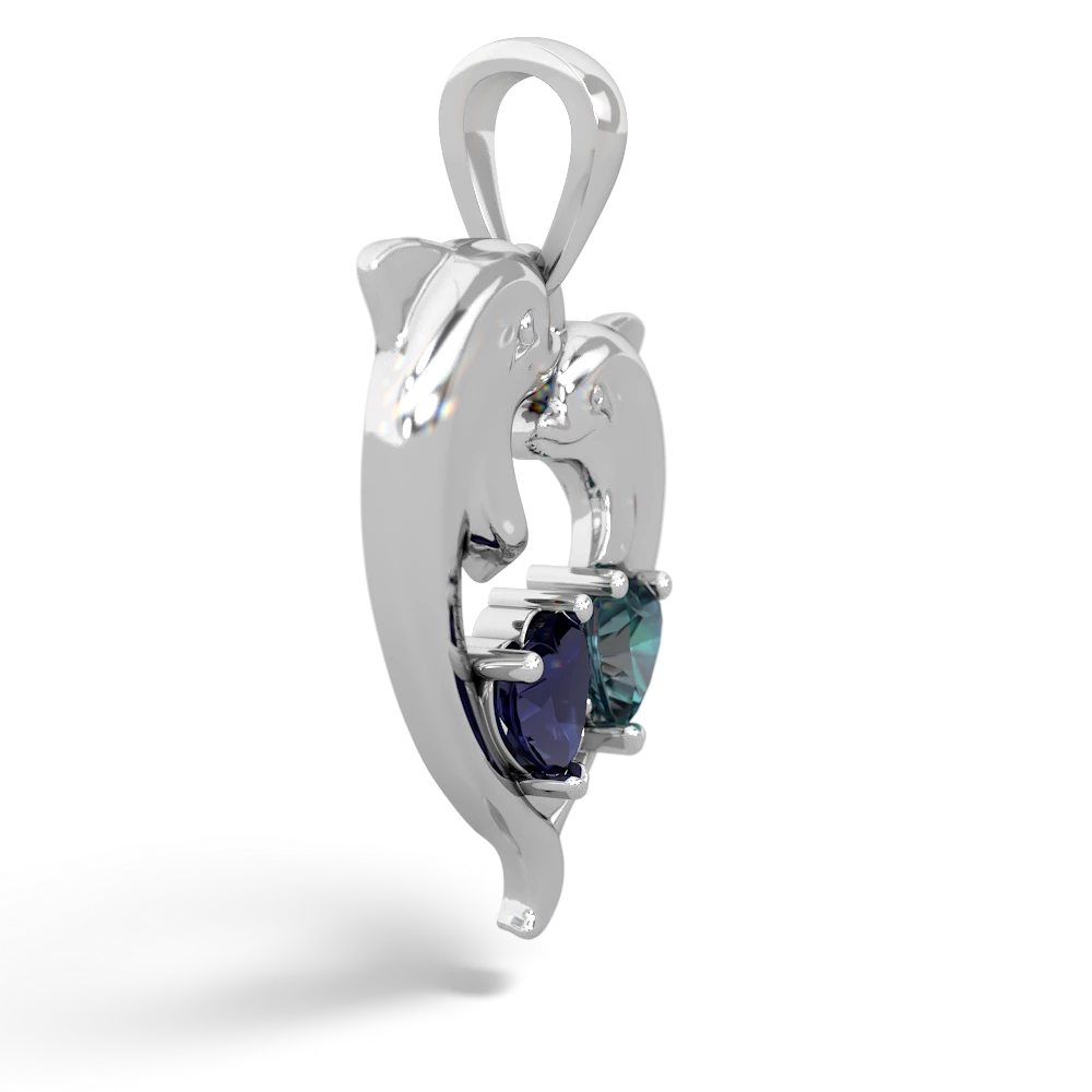 Sapphire Dolphin Heart 14K White Gold pendant P5820