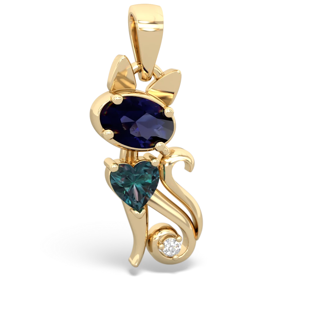 Sapphire Kitten 14K Yellow Gold pendant P5780