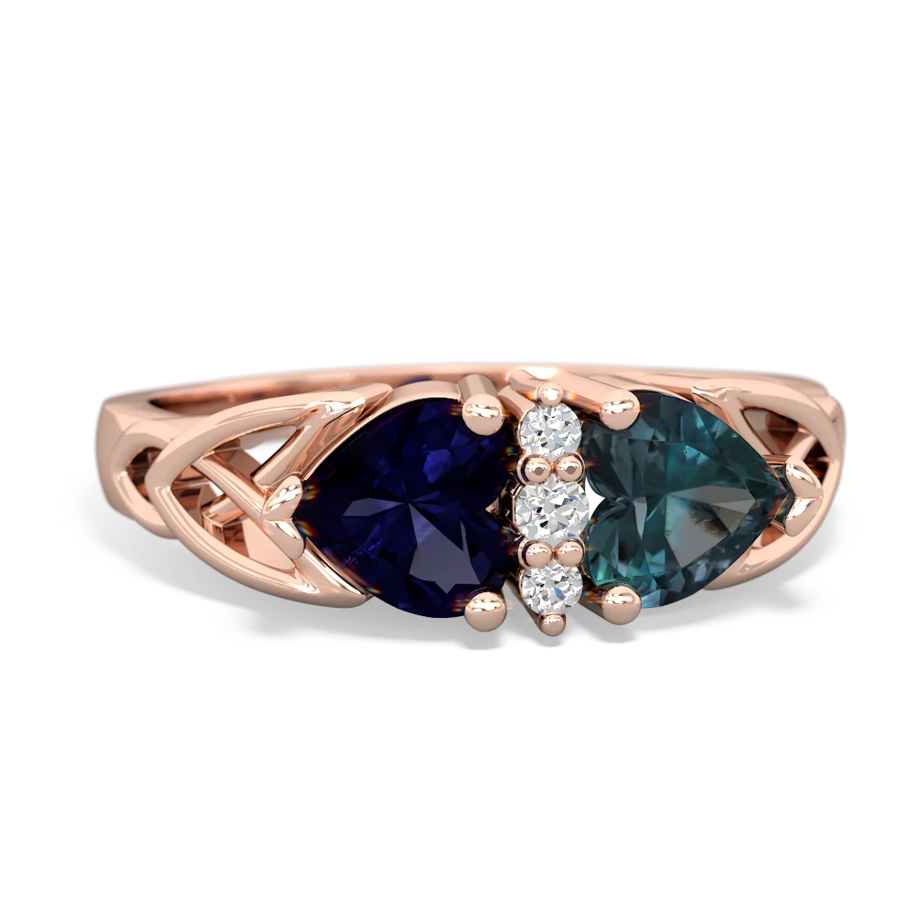 Sapphire Celtic Knot Double Heart 14K Rose Gold ring R5040