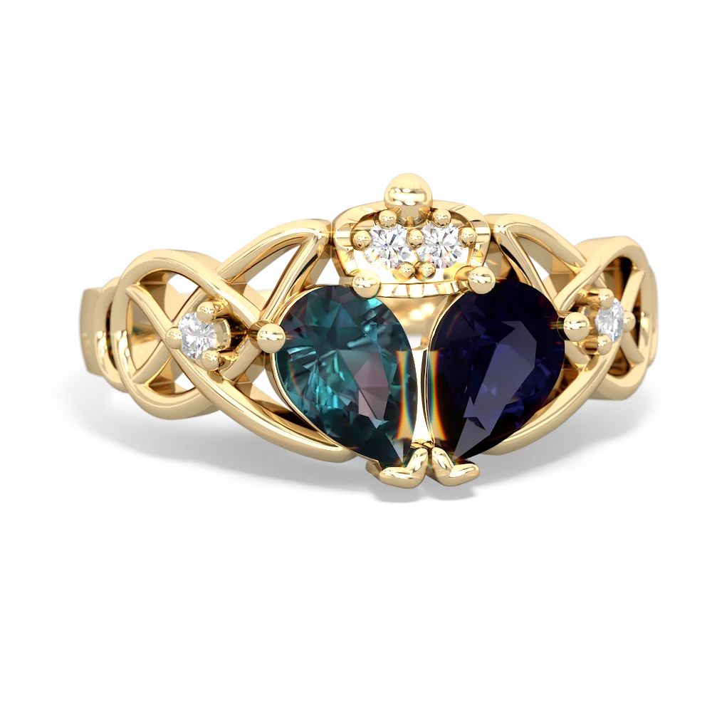 Sapphire 'One Heart' Celtic Knot Claddagh 14K Yellow Gold ring R5322