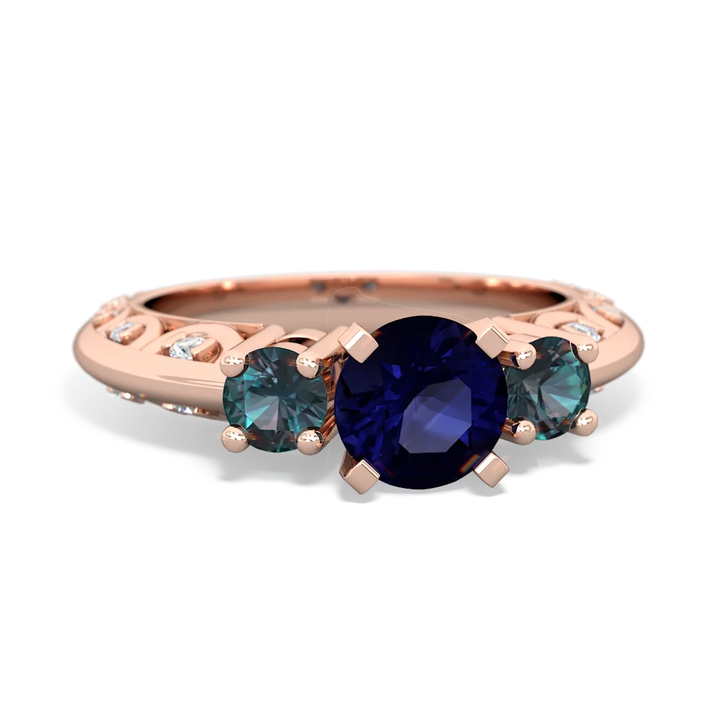 Sapphire Art Deco Eternal Embrace Engagement 14K Rose Gold ring C2003