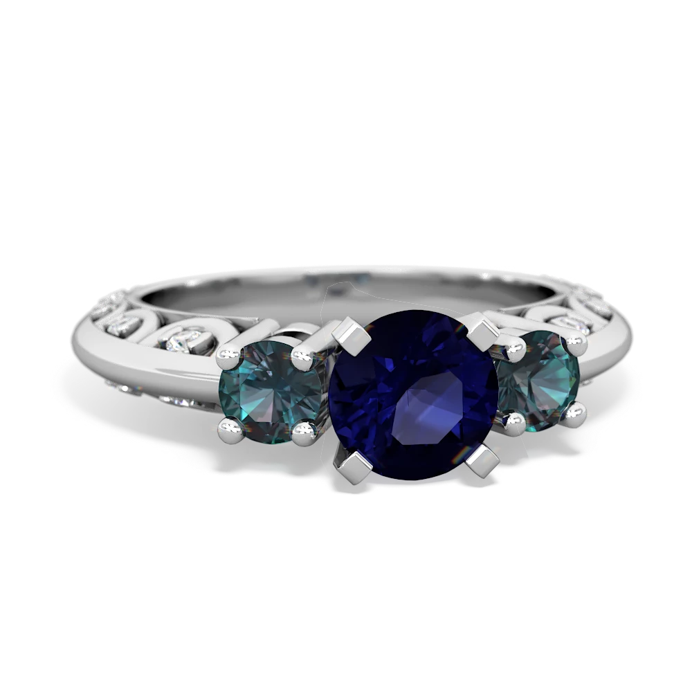 Sapphire Art Deco Eternal Embrace Engagement 14K White Gold ring C2003