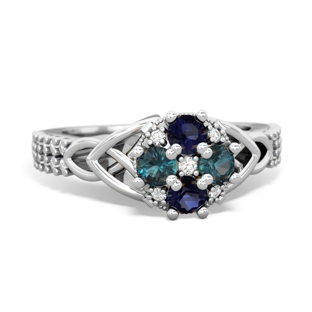 Sapphire Celtic Knot Cluster Engagement 14K White Gold ring R26443RD