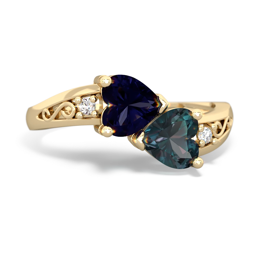 Sapphire Snuggling Hearts 14K Yellow Gold ring R2178