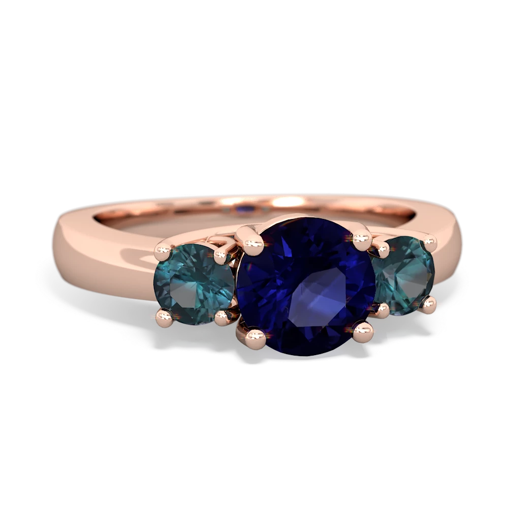 Sapphire Three Stone Round Trellis 14K Rose Gold ring R4018