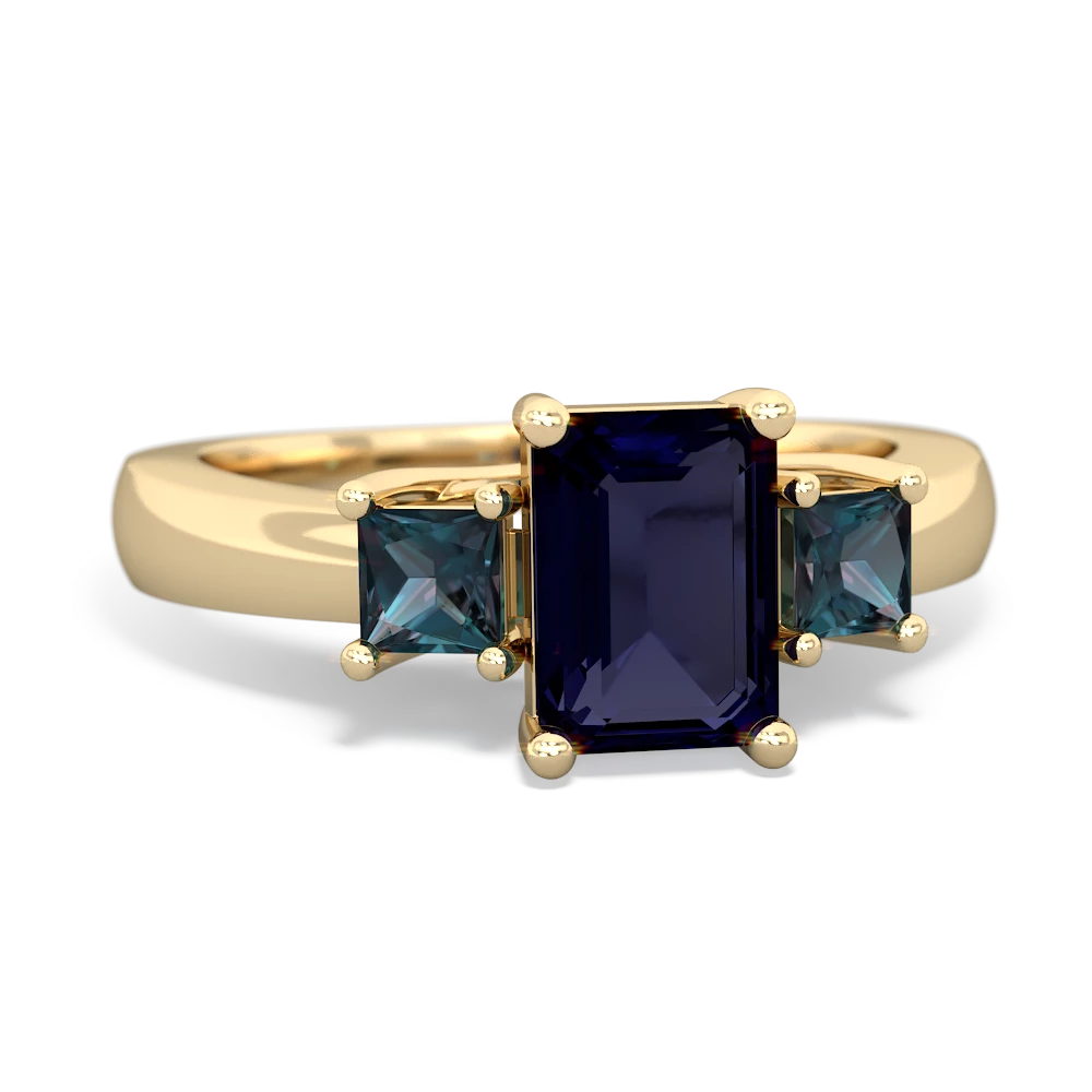 Sapphire Three Stone Emerald-Cut Trellis 14K Yellow Gold ring R4021