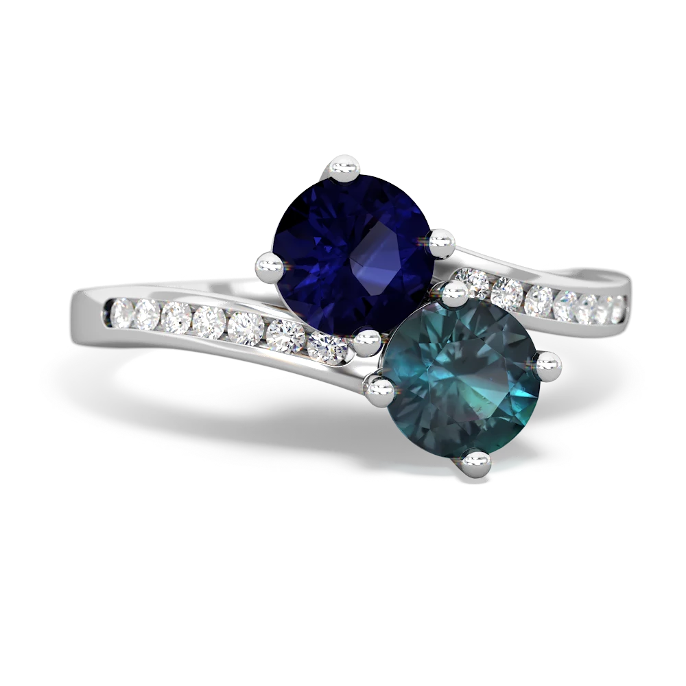 Sapphire Channel Set Two Stone 14K White Gold ring R5303