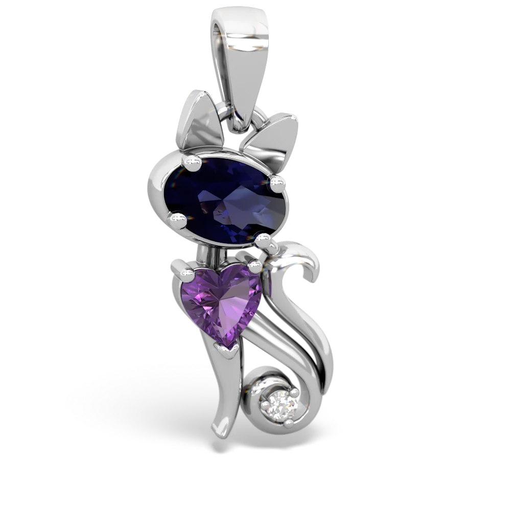 Sapphire Kitten 14K White Gold pendant P5780