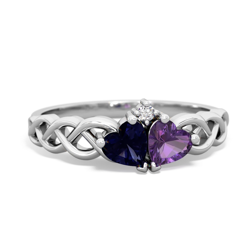 Sapphire Heart To Heart Braid 14K White Gold ring R5870