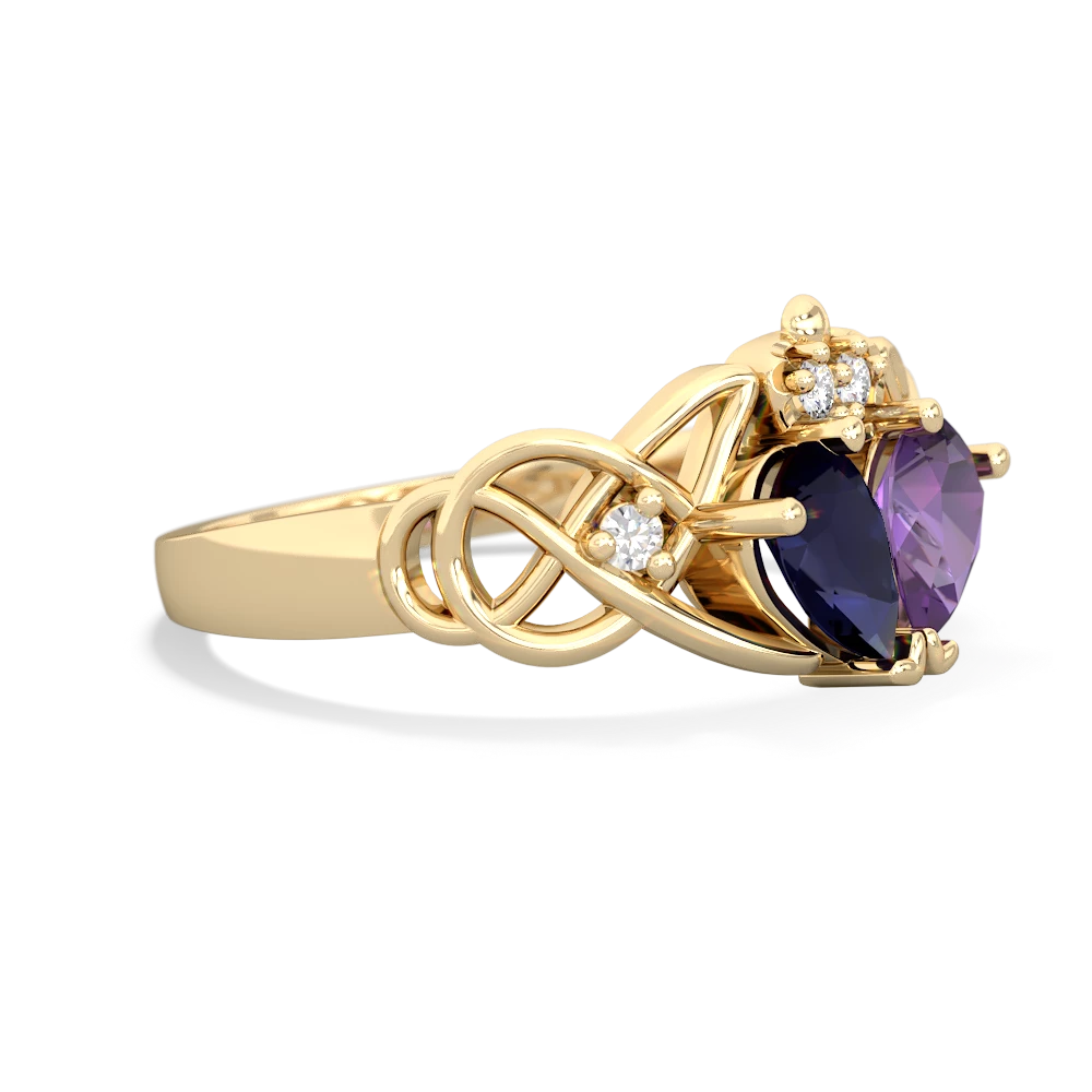 Sapphire 'One Heart' Celtic Knot Claddagh 14K Yellow Gold ring R5322
