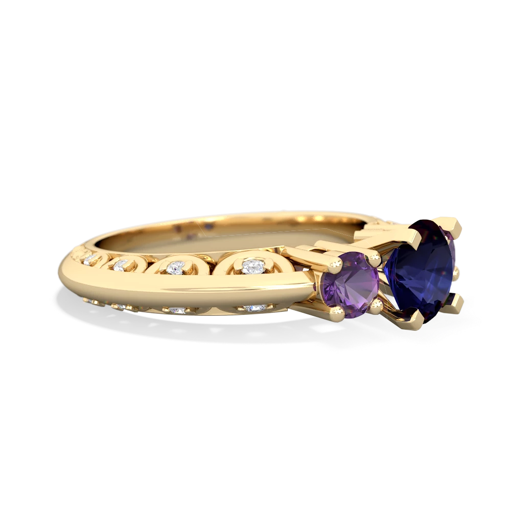 Sapphire Art Deco Eternal Embrace Engagement 14K Yellow Gold ring C2003