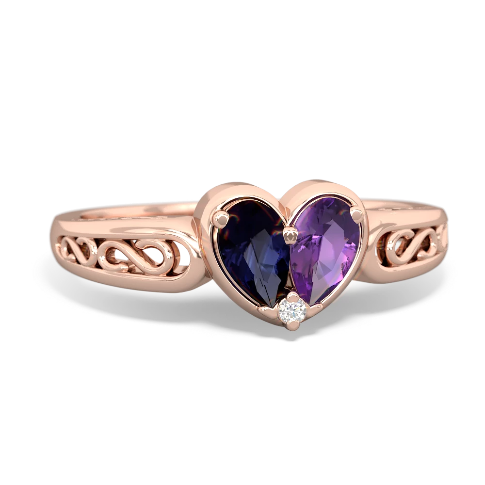 Sapphire Filligree 'One Heart' 14K Rose Gold ring R5070