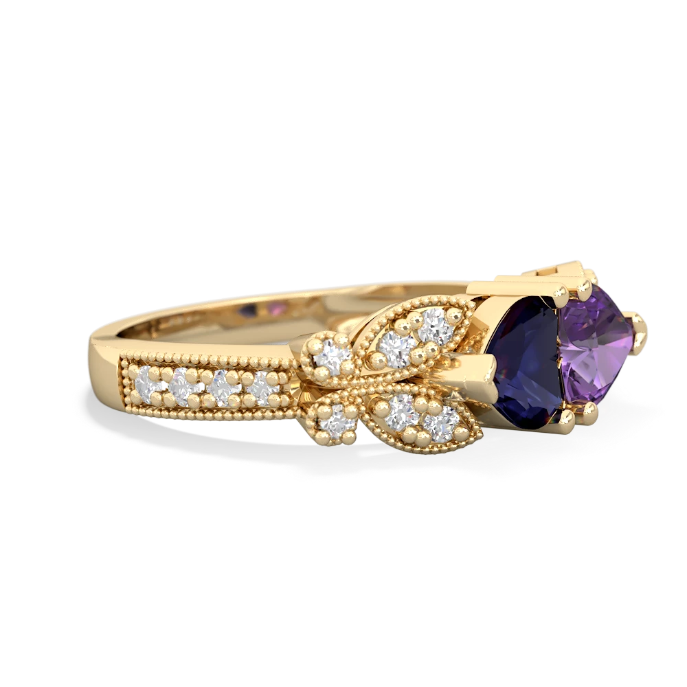 Sapphire Diamond Butterflies 14K Yellow Gold ring R5601