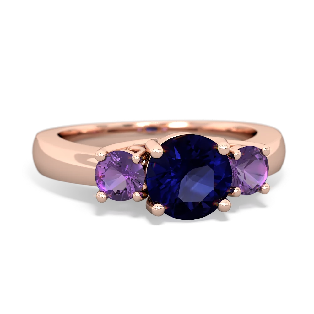 Sapphire Three Stone Round Trellis 14K Rose Gold ring R4018