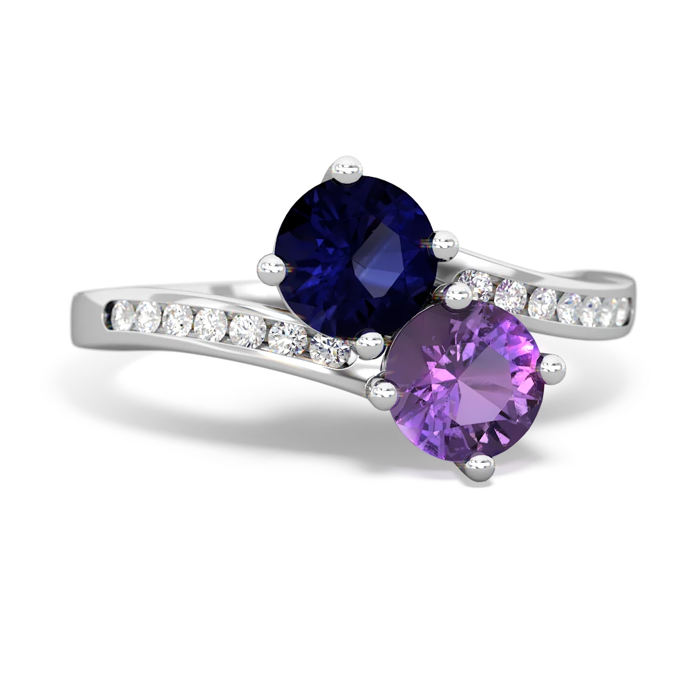 Sapphire Channel Set Two Stone 14K White Gold ring R5303