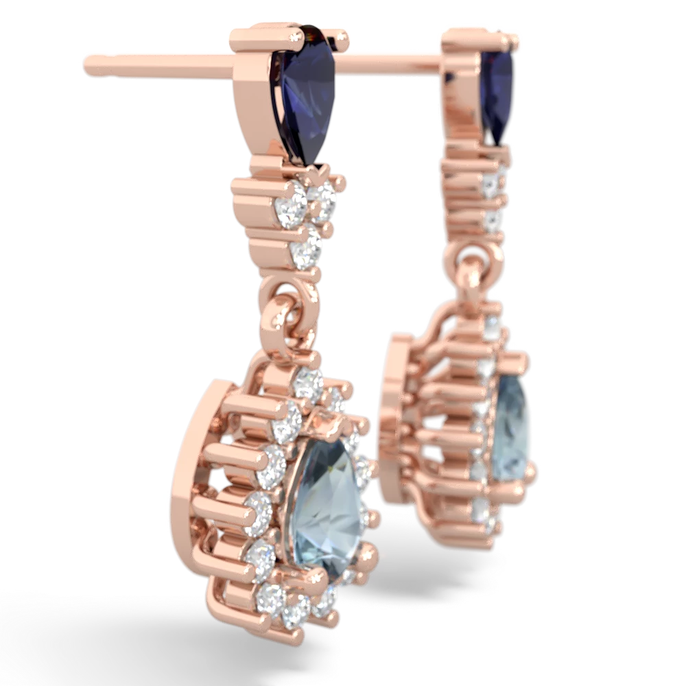 Sapphire Halo Pear Dangle 14K Rose Gold earrings E1882