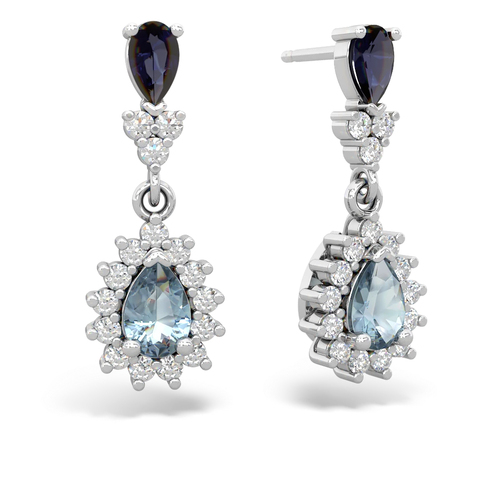 Sapphire Halo Pear Dangle 14K White Gold earrings E1882