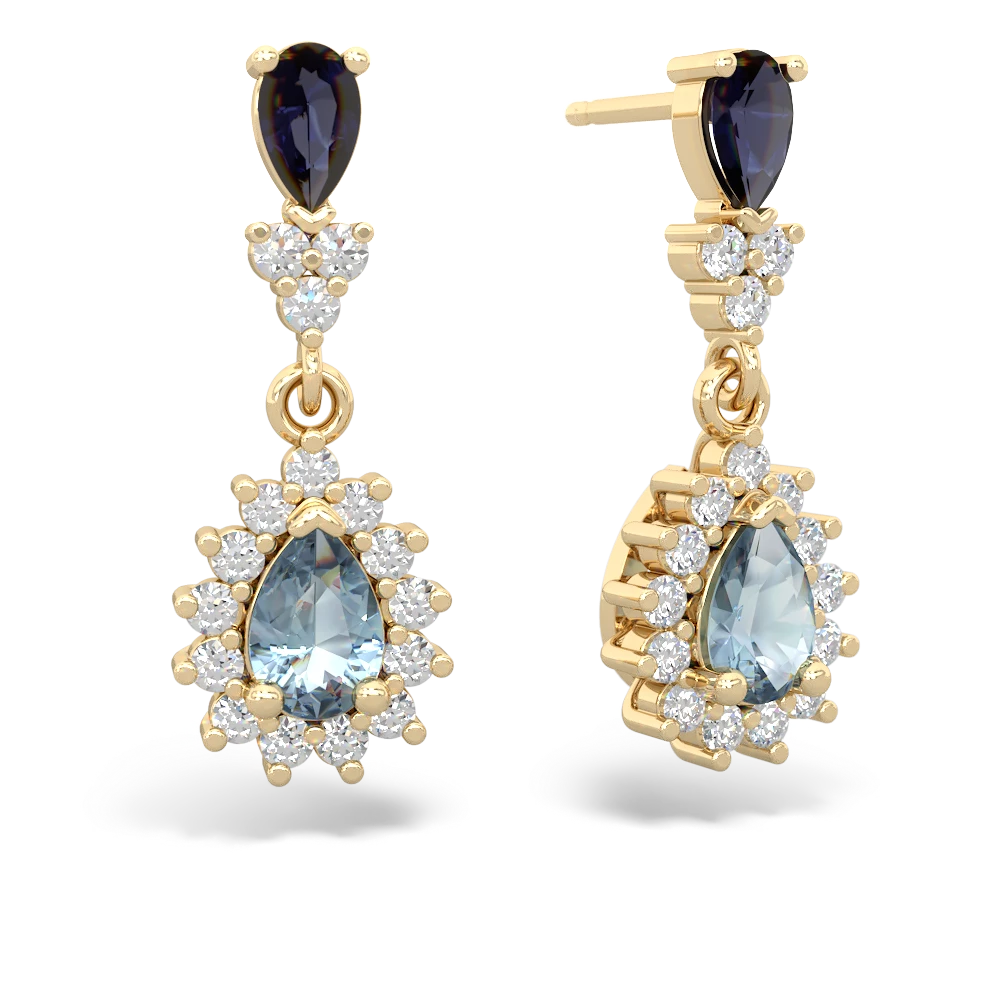 Sapphire Halo Pear Dangle 14K Yellow Gold earrings E1882