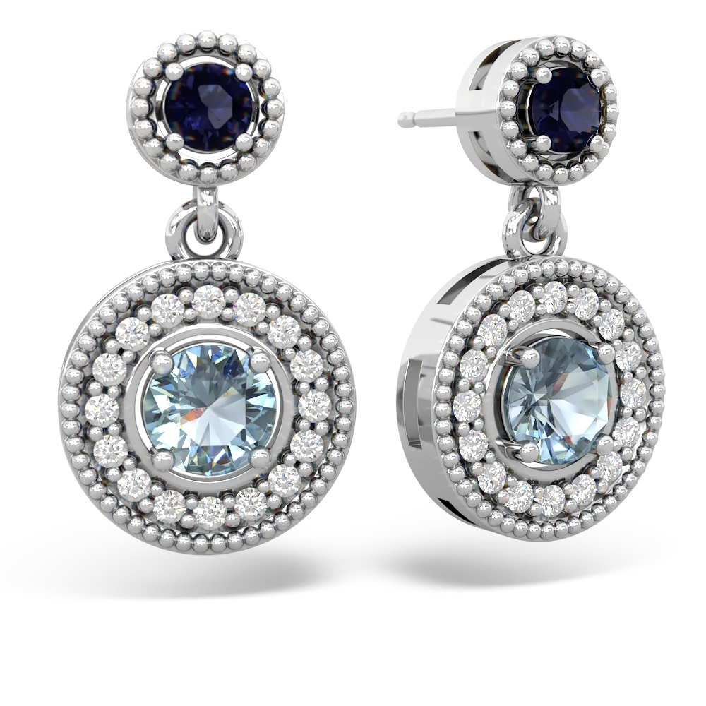 Sapphire Halo Dangle 14K White Gold earrings E5319