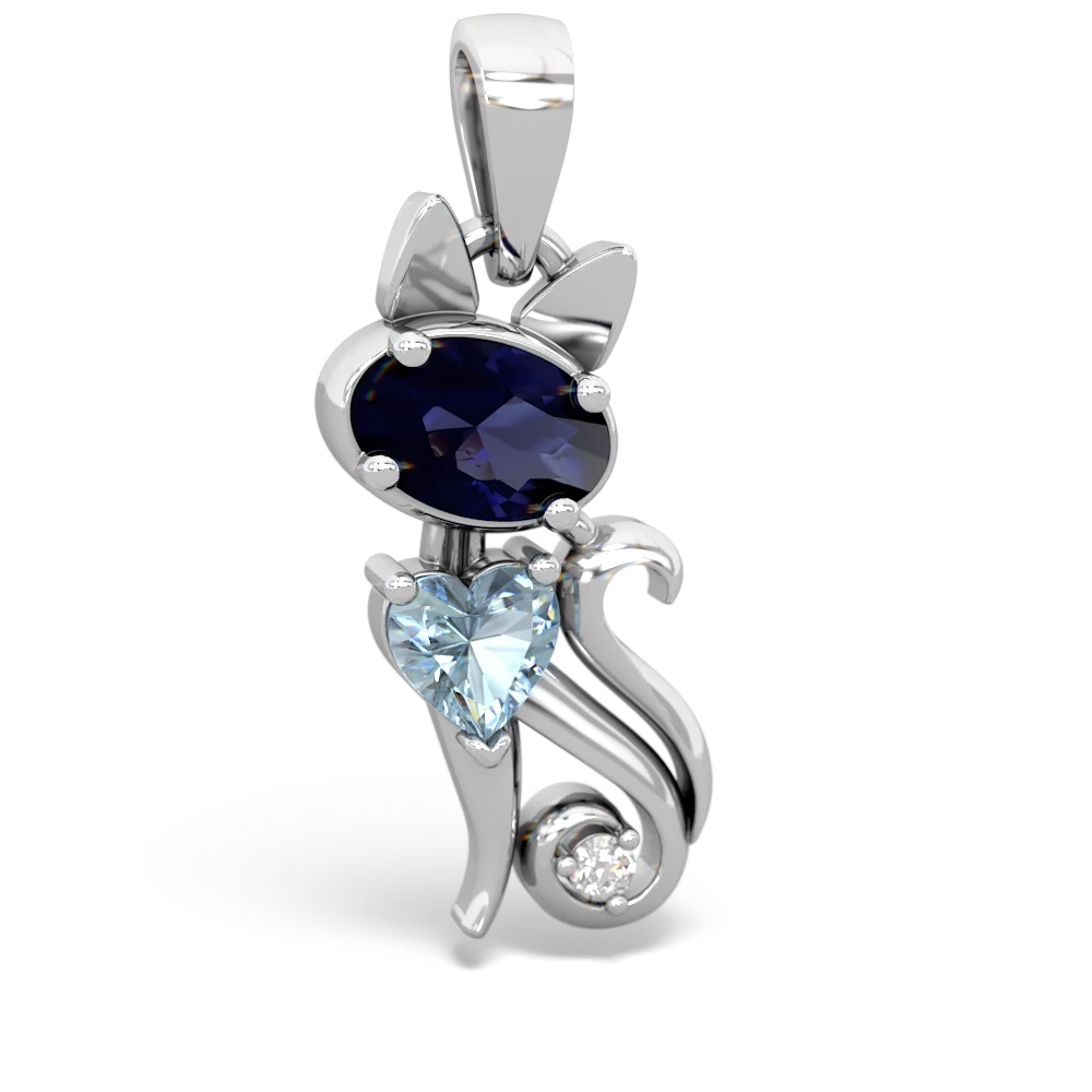 Sapphire Kitten 14K White Gold pendant P5780