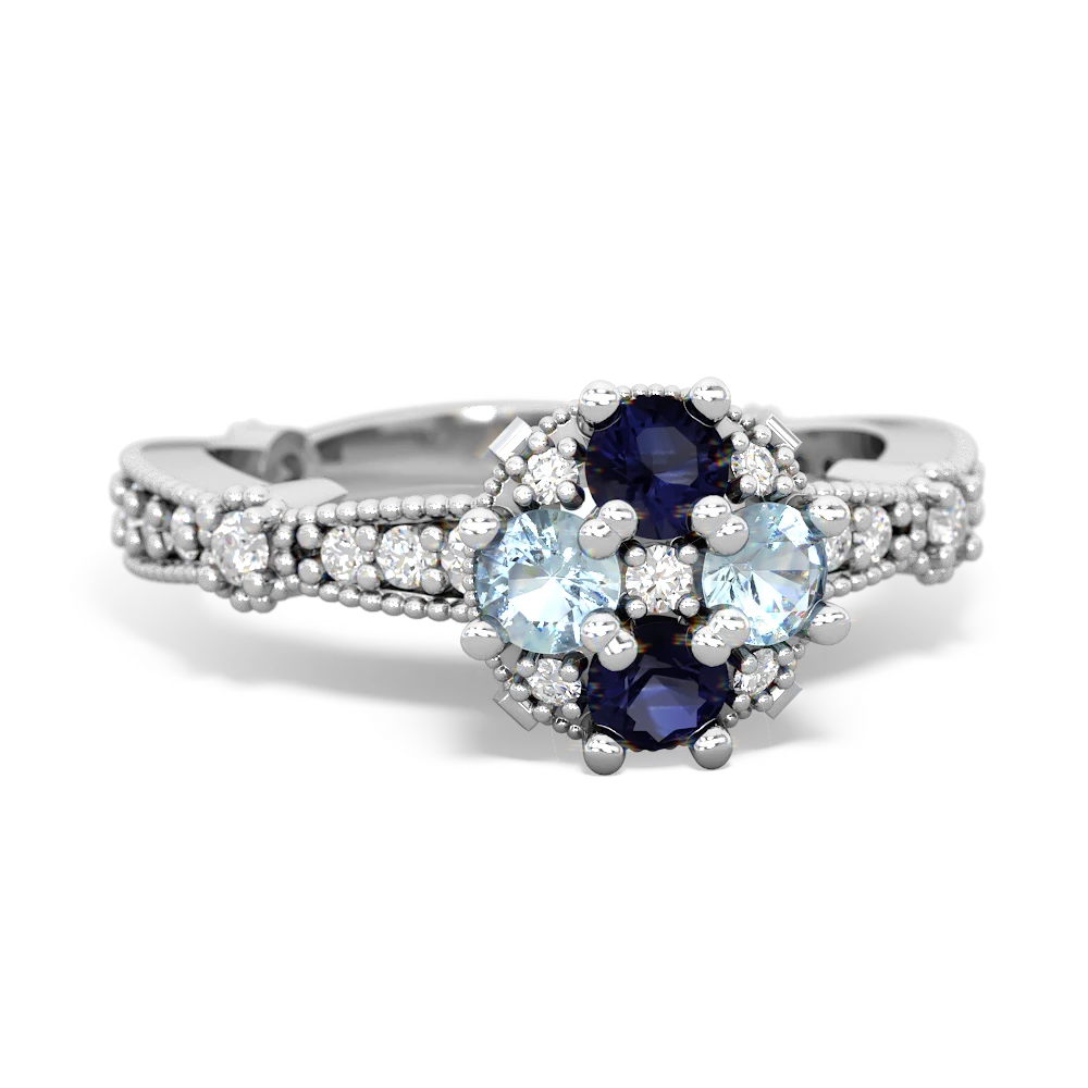 Sapphire Sparkling Tiara Cluster 14K White Gold ring R26293RD